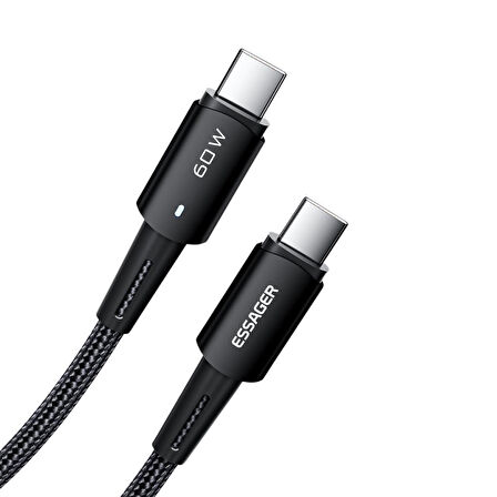 Essager 2 Metre 60W Type C to Type-C Ultra Hızlı Data Şarj Kablosu,Süper Dayanıklı Şarj ve Data Kablosu