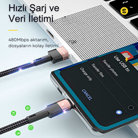 Essager 3 Metre 7A 66W USB to Type-C Süper Hızlı Şarj ve Data  Kablosu,Süper Dayanıklı Akım ve Isı Korumalı