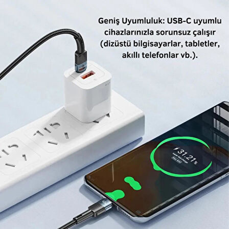 Essager 3 Metre 60W PD Type C To Type C Şarj Kablosu, Akım, Isı ve Güç Korumalı Ultra Sağlam Kablo