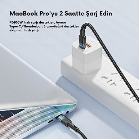 Essager 0.50CM PD 100W QC4.0 Süper Hızlı Type C To Type C Şarj Data Kablosu, Akım,Isı, Batarya Korumalı