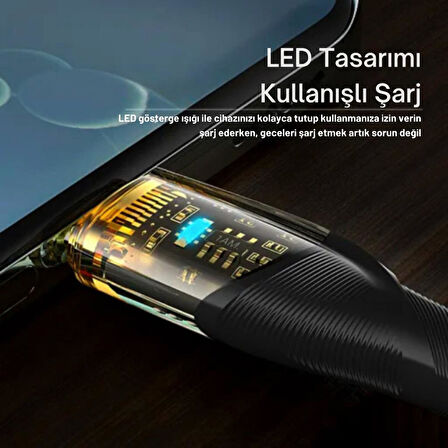 Essager 1 Metre PD 60W Led Işıklı Süper Hızlı Type C To Type C Şarj Data Kablosu, Akım,Isı, Güçlü Kablo