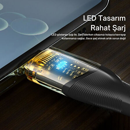 Essager 1 Metre 7A 100W Led Işıklı Süper Hızlı USB To Type C Şarj Data Kablosu, Akım,Isı, Güçlü Kablo