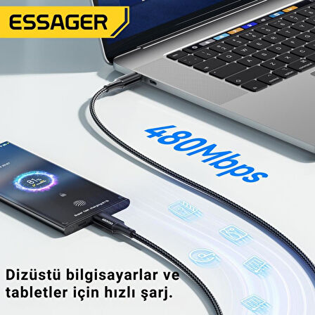 Essager 2 Metre PD 100W Süper Hızlı Type C To Type C Şarj Data Kablosu, E-marker Çipli Akıllı Şarj Kablosu