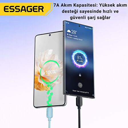 Essager 3 Metre 7A 100W E-Marker Süper Hızlı USB To Type C Şarj Data Kablosu, Akım,Isı, Güçlü Kablo