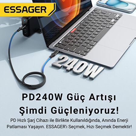 Essager 1 Metre PD 240W  Type-C to Type-C Mega Hızlı Data Şarj Kablosu, Telefon, Tablet, Laptop Şarj Kablosu
