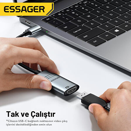 Essager 8K@60Hz Type C To HDMİ Çevirici Adaptör, Ses ve Görüntü Aktarıcı, Type C HDMİ Ekran Çoğaltıcı