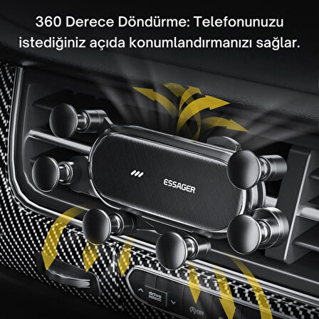 Essager Örümcek Tipi Klipsli Araç İçi Telefon Tutucu, 360 Derece Dönebilen Düşmez Titremez Telefon Tutucu