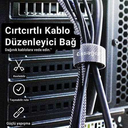 Essager 5 Metre Cırt Cırt Bantlı Kablo Sarıcı Düzenleyici Organizatör, Kesilebilir Kablo Düzenleyici