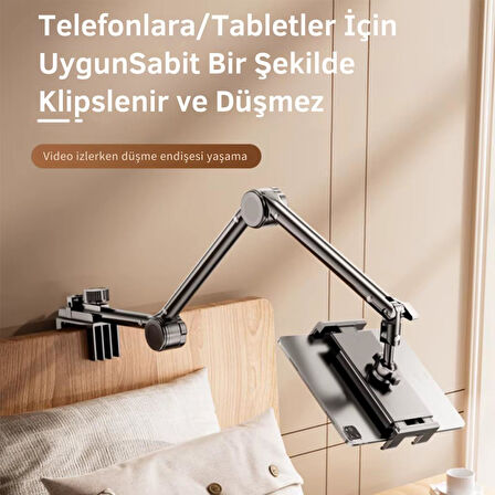 Polham Teleskopik Masaüstü ve Yatak Bazası için Telefon ve Tablet Tutucu Stand, Yükseklik ve Açı Ayarlı Tablet Tutucu