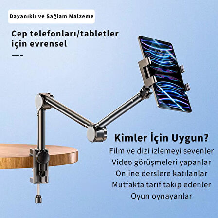 Polham Teleskopik Masaüstü ve Yatak Bazası için Telefon ve Tablet Tutucu Stand, Yükseklik ve Açı Ayarlı Tablet Tutucu