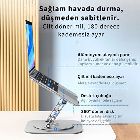Polham 360 Derece Dönebilen Yükseklik, Açı Ayarlı Notebook, Tablet Standı, Kaydırmaz, Katlanabilir Stand