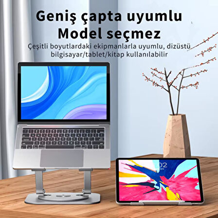 Polham 360 Derece Dönebilen Yükseklik, Açı Ayarlı Notebook, Tablet Standı, Kaydırmaz, Katlanabilir Stand