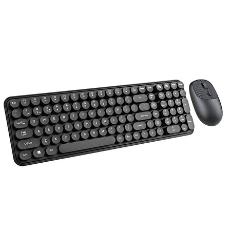 Polham 2.4Ghz Kablosuz Retro Klavye ve Mouse Seti, Tak Çalıştır Tüm Cihazlara Uyumlu Klavye Mouse Seti