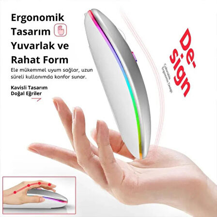 Polham Şarjlı RGB Işıklı Çift Modlu Kablosuz Mouse, Laptop, Tablet, Telefon, TV Uyumlu Mouse Süper Sessiz