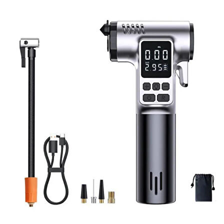 Polham 4in1 150PSİ 4000mAh Şarjlı Araç Lastik Şişirme Pompası, Cam Kırıcı, Kemer Kesici, Led Işıklı,Şarjlı Pompa