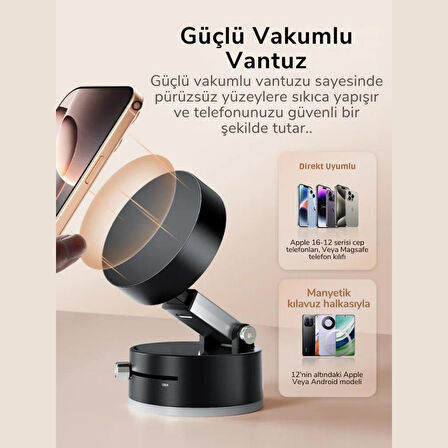 Polham Süper Vantuzlu Tüm Yüzeylere Uyumlu Telefon Tutucu, Araç İçi, Masaüstü, Dolap, Ayna İçin Telefon Tutucu
