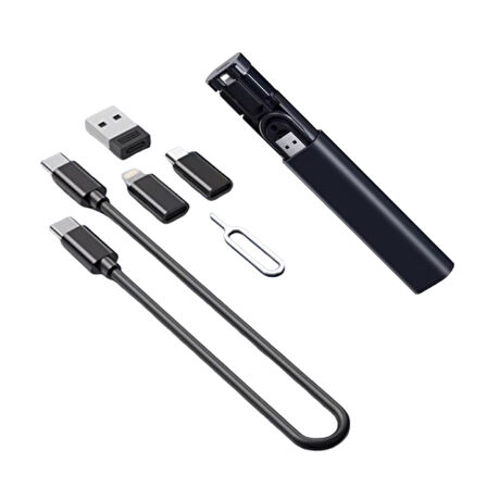 Polham Kutulu 5in1 60W Type C Kablolu , USB, Micro,İphone Dönüştürücü,Sim Kart Aparatlı Seyahat Seti