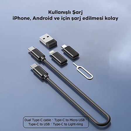 Polham Kutulu 5in1 60W Type C Kablolu , USB, Micro,İphone Dönüştürücü,Sim Kart Aparatlı Seyahat Seti