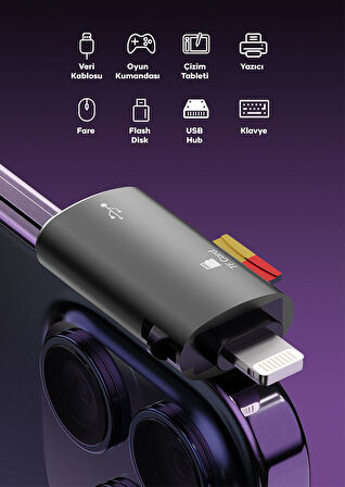 Polham İphone Lightning Girişli Hafıza Kart ve USB Okuyucu Adaptör, 1x TF Kart ve 1X USB Çevirici