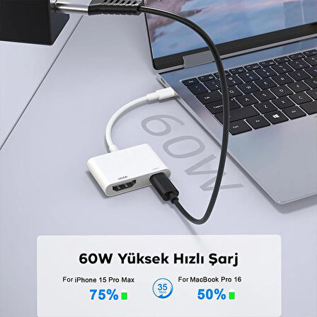 Polham Type C To 1x Type C ve 1x 4K HDMİ Girişli Çevirici Adaptör. İphone 15,Macbook Uyumlu HDMİ Çevirici