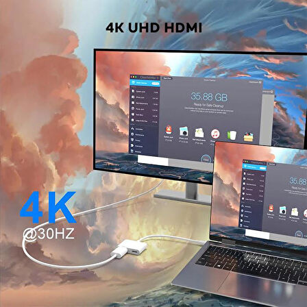 Polham Type C To 1x Type C ve 1x 4K HDMİ Girişli Çevirici Adaptör. İphone 15,Macbook Uyumlu HDMİ Çevirici