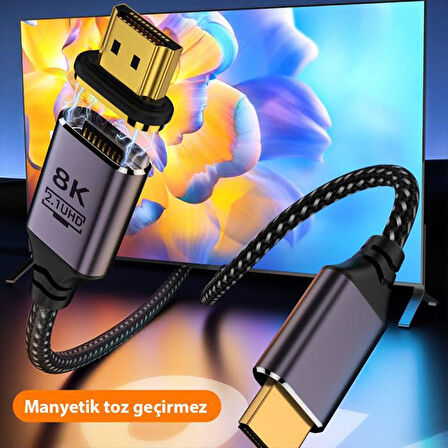 Polham Manyetik Mıknatıslı 1 Metre 8K 60Hz HDMİ To HDMİ Görüntü Aktarım Kablosu, 48GBPS 2.1UHD HDMİ