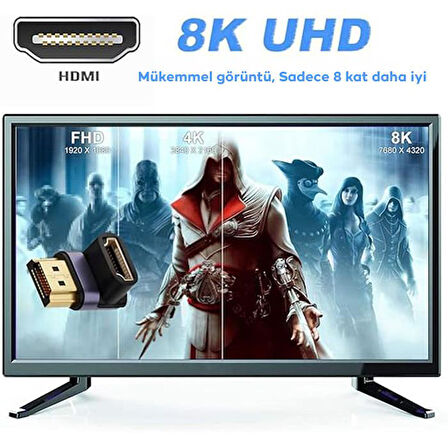 Polham 90 Derece HDMİ to 8K 60Hz HDMİ Çevirici Adaptör, 1K,2K,4K HDMİ Girişi 8K HDMİ Dönüştürücü Başlık