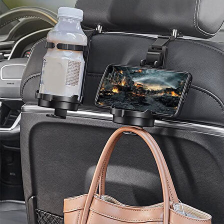 Polham 3in1 Çok Fonksiyonlu Araç Arkası İçin Askılı Telefon,Bardak,Çanta Tutucu,10KG Taşıma Kapasiteli
