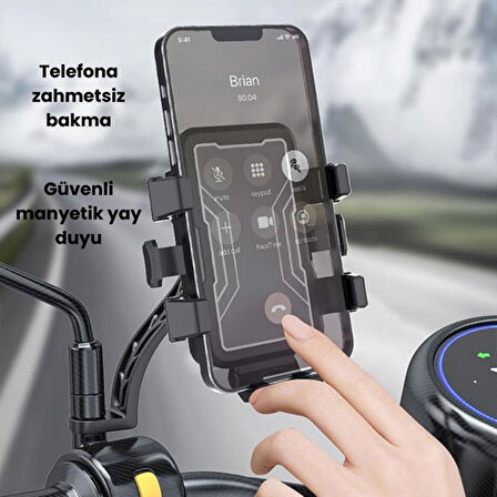 Polham Ultra Sağlam Stabil Aynaya Takılan Telefon Tutucu, Motosiklet, Scooter, Bisiklet Uyumlu