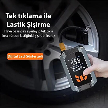 Polham 150W 4in1 Akü Starter,150PSI Lastik Pompası, 8000Mah Powerbank ve Led Işıklı Araç Acil Durum Seti