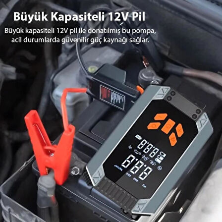 Polham 150W 4in1 Akü Starter,150PSI Lastik Pompası, 8000Mah Powerbank ve Led Işıklı Araç Acil Durum Seti