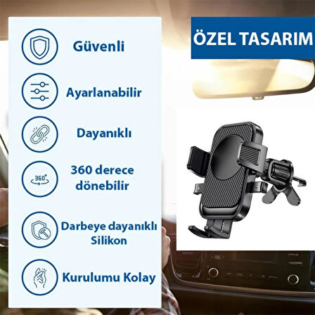 Polham Havalandırma Girişli Araç Telefon Tutucu, Titremez Düşmez Otomatik Kilitli Telefon Tutucu