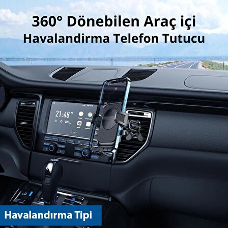 Polham Havalandırma Girişli Araç Telefon Tutucu, Titremez Düşmez Otomatik Kilitli Telefon Tutucu