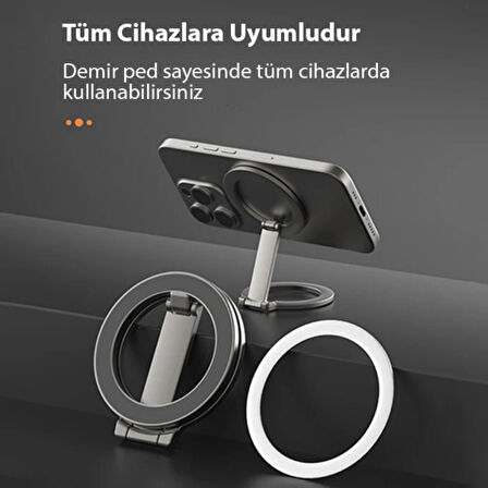 Polham Magsafe Yapışkanlı Masaüstü Telefon Tutucu, Mutfak Duvarı, Araç içi Telefon Tutucu Döner Başlıklı