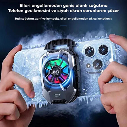 Polham Buz Tipi Radyatörlü Süper Soğutuculu Telefon Soğutma Fanı, RGB Işıklı Dijital Göstergeli Fan