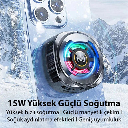 Polham Manyetik Süper İletken Klipsli 15W Kablosuz Şarjlı Telefon Soğutma Radyatör Fanı, Universal Soğutucu