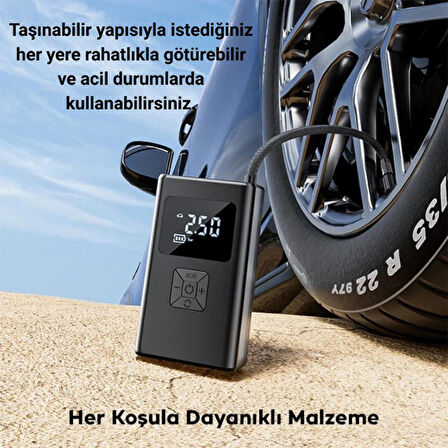 Polham 150PSİ Dijital Ekranlı Taşınabilir Şarjlı Hava Kompresörü – Araç, Motosiklet, Bisiklet Pompası
