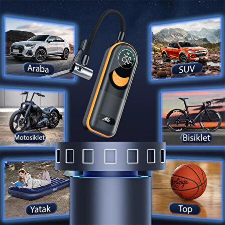 Polham 60W 4000mAh Şarjlı 150PSİ Ultra Hızlı Lastik Şişirme Hava Kompresörü, Dijital Göstergeli Pompa