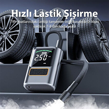Polham 60W 4000mAh Şarjlı 150PSİ Ultra Hızlı Lastik Şişirme Hava Kompresörü, Araç,Motor,TOP Şişirme Pompası