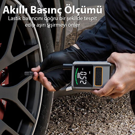 Polham 60W 4000mAh Şarjlı 150PSİ Ultra Hızlı Lastik Şişirme Hava Kompresörü, Araç,Motor,TOP Şişirme Pompası