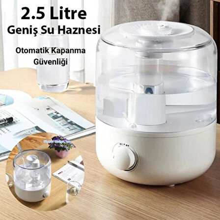 Polham 2.5 Litre Ultra Sessiz Koku, Esans Eklenebilir Hava Nemlendirici, Otomatik Kapanma Güvenlikli Nem Cihazı