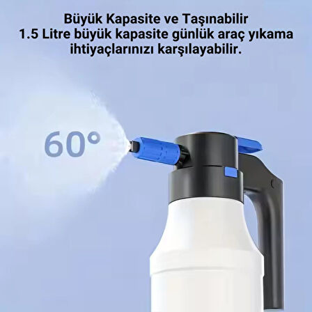 Polham Şarjlı Otomatik 1.5 Litre Yüksek Basınçlı Araç Yıkama Köpük Püskürtücü El Pompası, Otomobil Temizleme Pompası