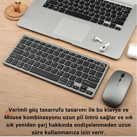 Polham Premium Slim Süper Sessiz Klavye ve Mouse Seti, Telefon, Tablet, PC, TV Uyumlu Klavye Seti