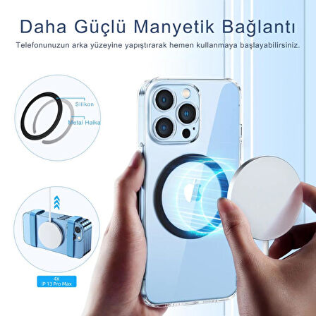 Polham 0.4mm 4 Adet Set Ultra İnce Yapışkanlı Mıknatıslı Metal Halka, 3M Hafif Tüm Telefonlara Uyumlu