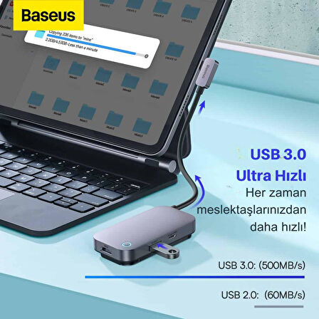 Baseus 4in1 100W PD Type C Klipsli Çevirici Çoğaltıcı Hup, 1x 4K HDMİ, 1x Type C, 1x USB, 1x 3.5MM Çoğaltıcı