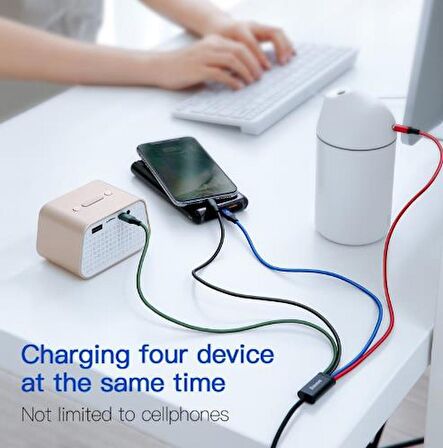 Baseus 120Cm 4in1 Şarj ve Data Kablosu, USB To 2x İphone Lightning, 1x Type C ve 1x Micro Kablo