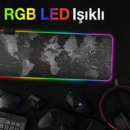 Polham RGB Işıklı Mouse Pad, 14 Işık Modlu Kaymaz Tabanlı Kauçuk Kumaş Mouse Pad, 300*800