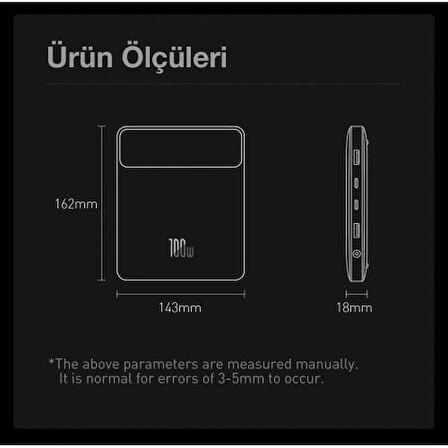 Baseus 100 W 20000 mAh Hızlı Şarj Powerbank Siyah 