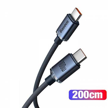 BASEUS 2mt Led Işıklı Örgülü 100W Type-C to Type-C Hızlı Şarj Kablosu Samsung Huawei Şarj