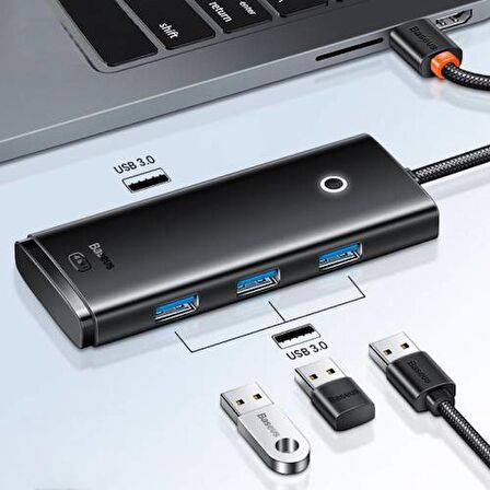 BASEUS 4İN1 USB Çoğaltıcı 4 Portlu USB to USB 3.0 HUB Adaptör Çoklayıcı 25cm 5Gbps İletim